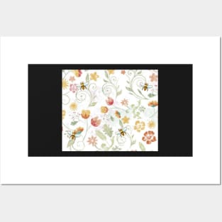 Spring Floral Pattern with Honey Bees Posters and Art